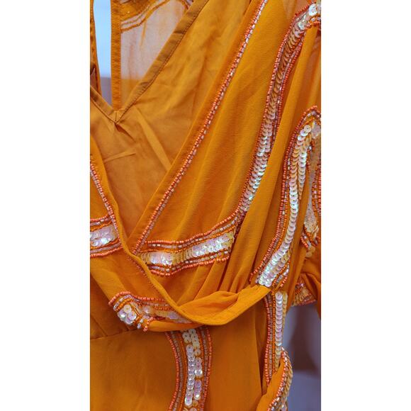 ASOS DESIGN Rouleaux Loop Tie Waist Mini Dress with Swirl Embellishment Size 0 - Picture 6 of 12